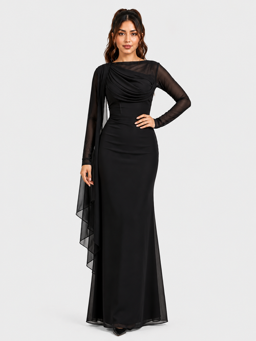 Draped Mesh Maxi Dress