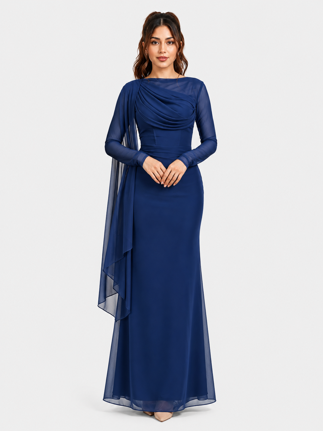 Draped Mesh Maxi Dress